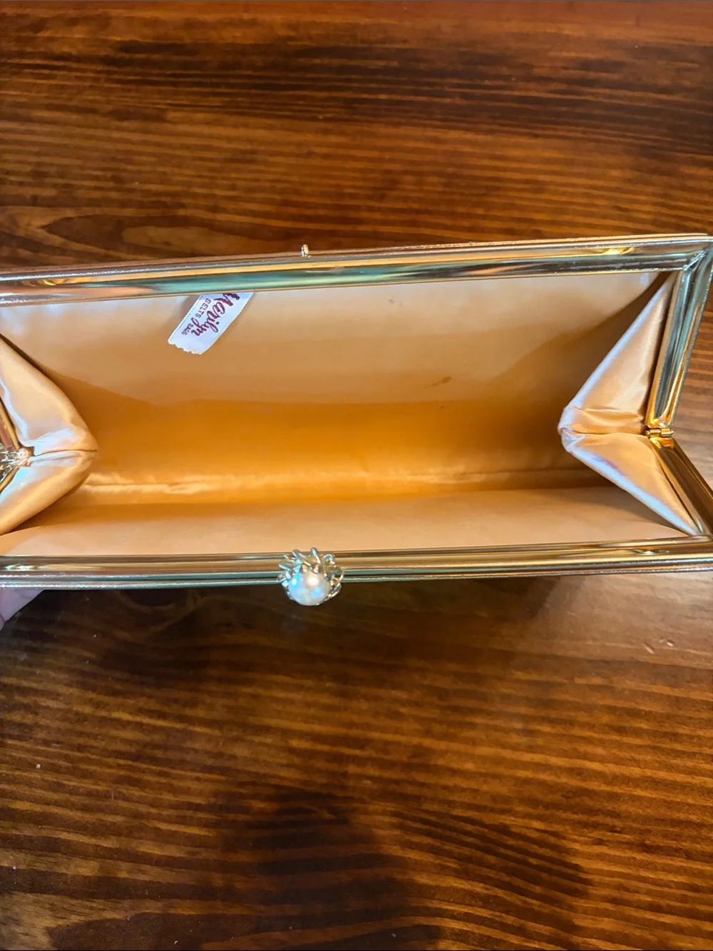 Vintage Marilyn Clutch Gold Metallic Faux Leather Pearl Kiss‎ Lock Evening Bag